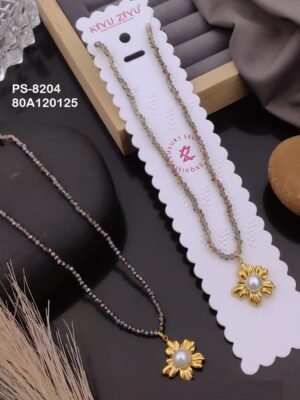 PS-8204 Anti-Tarnish Stainless Steel Crystal Necklace