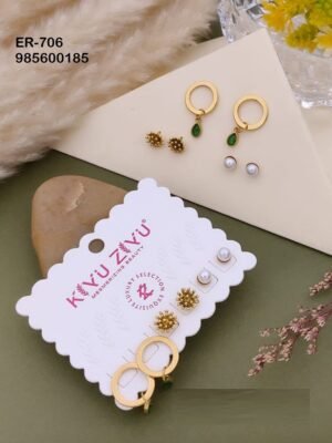 ER-706 Set Of 3 Pair Anti Tarnish Stainless Steel  Earrings