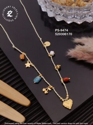 PS-9474 Anti-Tarnish Stainless Steel Summer Style Crystal Necklace