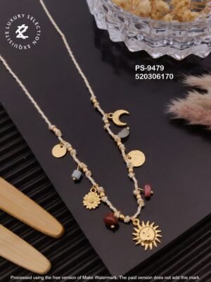 PS-9479 Anti-Tarnish Stainless Steel Summer Style Crystal Necklace