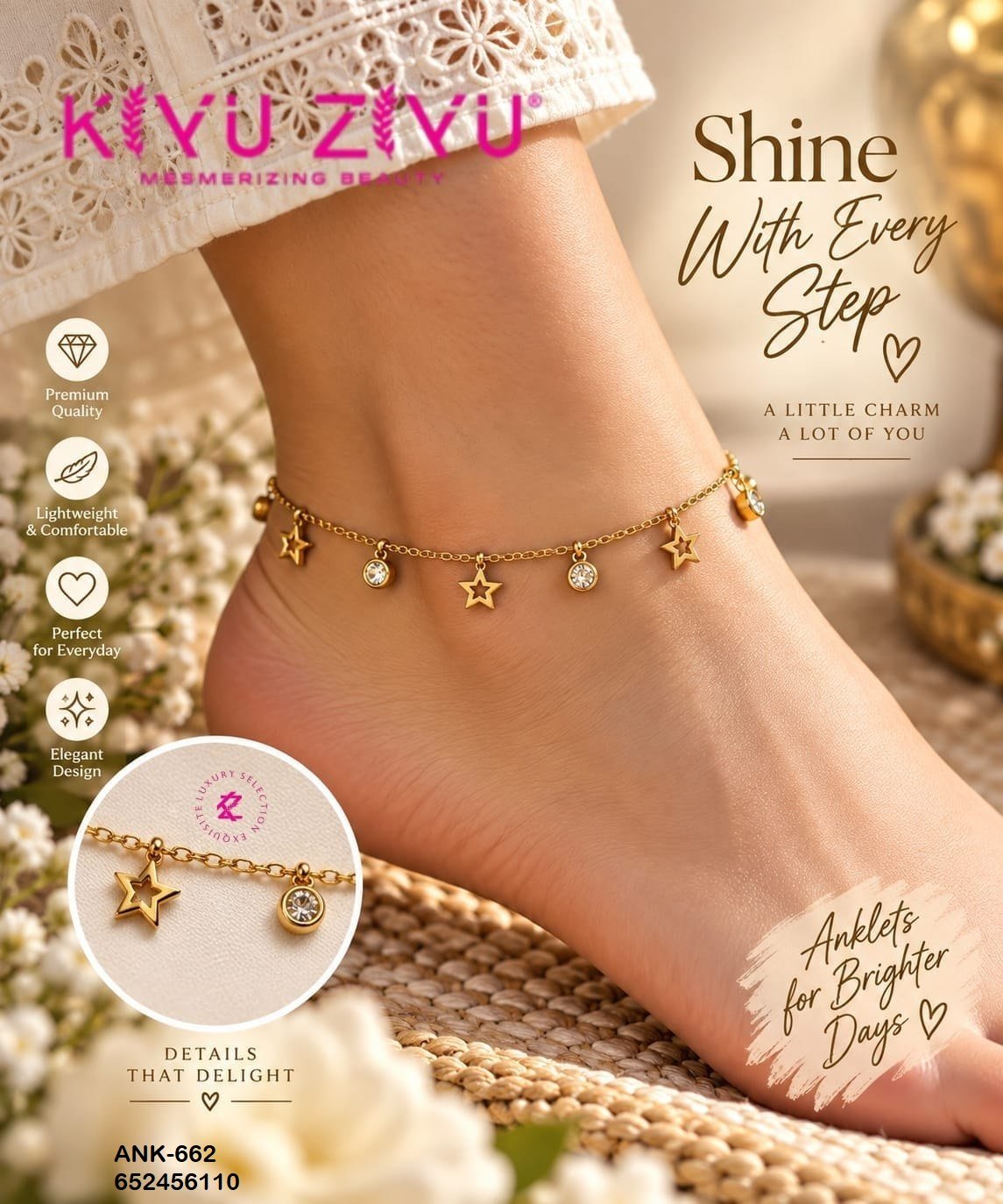 ANK-662 Anti-Tarnish Stainless Steel Anklets - Kiyu ziyu By Anjni Creation