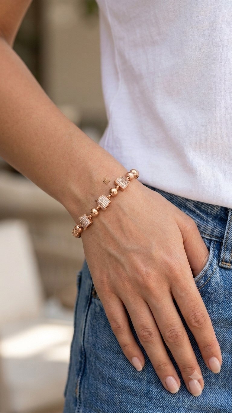 BR-10997 Anti-Tarnish Stainless Steel Rose Gold Plated Chain Bracelets - Kiyu ziyu By Anjni Creation