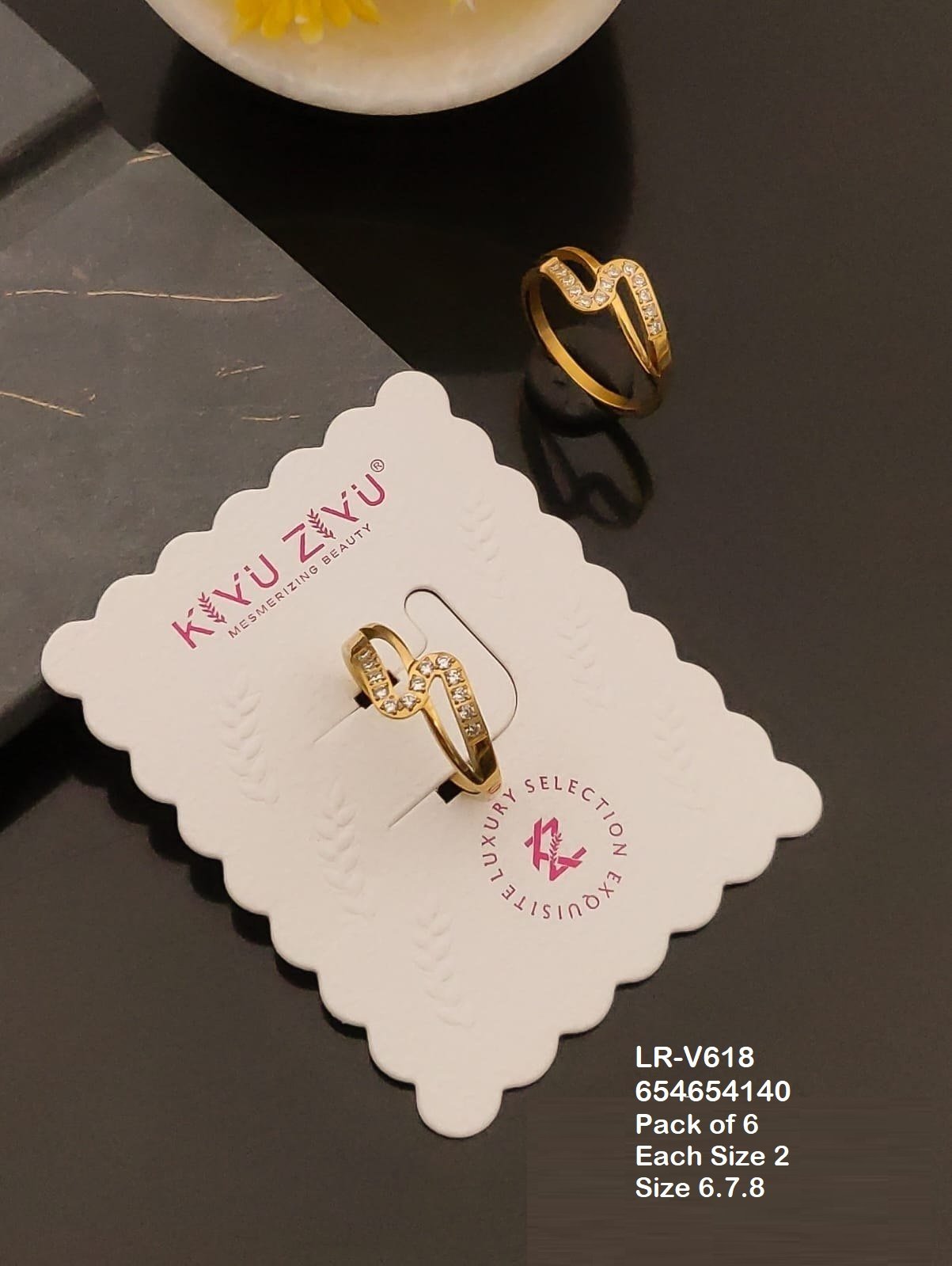LR-V618 Anti-Tarnish Stainless Steel Pack Of 6 Rings - Kiyu ziyu By Anjni Creation