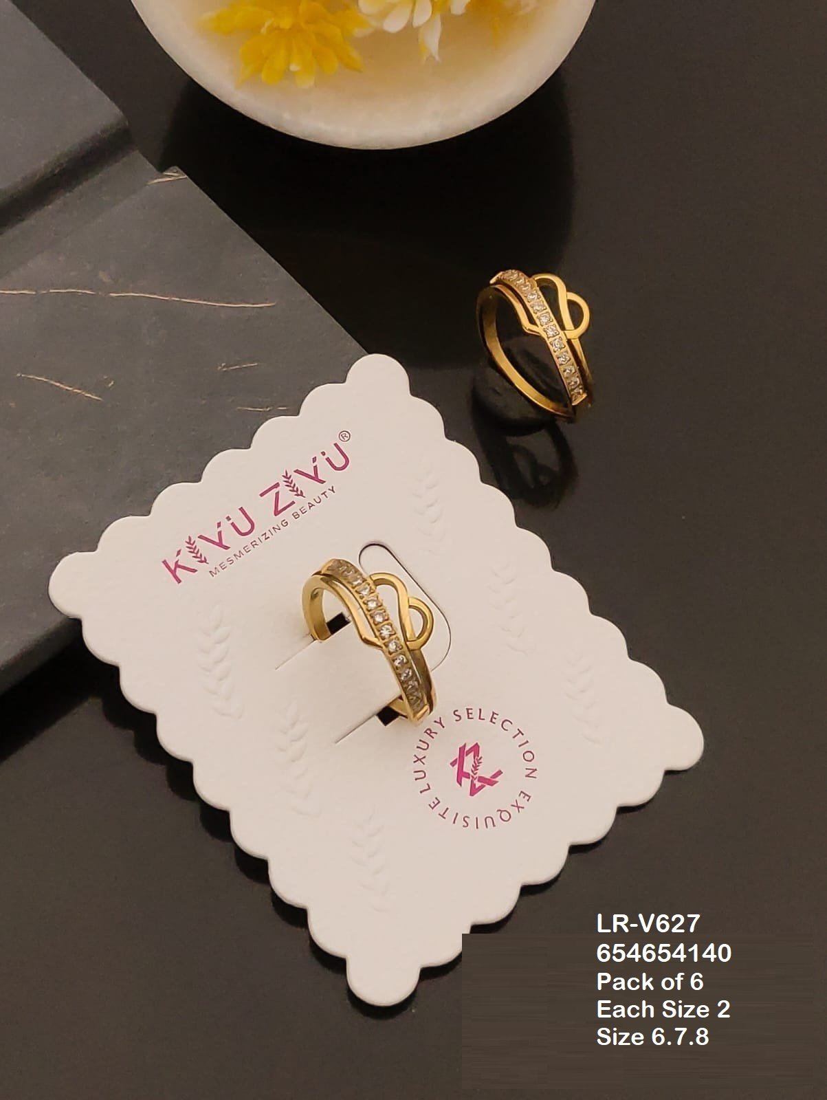 LR-V626 Anti-Tarnish Stainless Steel Pack Of 6 Rings - Kiyu ziyu By Anjni Creation