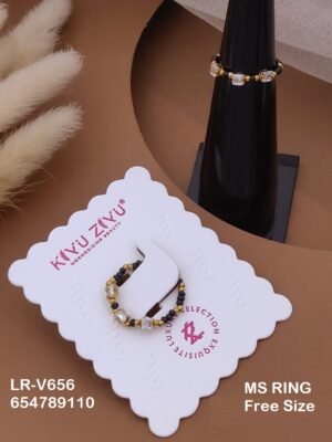 LR-V656 Anti-Tarnish Stainless Steel Black Beads Free Size Rings - Kiyu ziyu By Anjni Creation