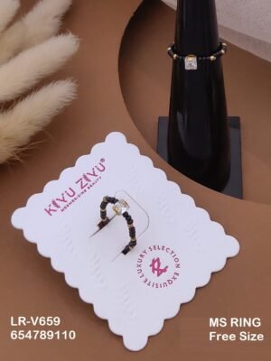 LR-V659 Anti-Tarnish Stainless Steel Black Beads Free Size Rings - Kiyu ziyu By Anjni Creation