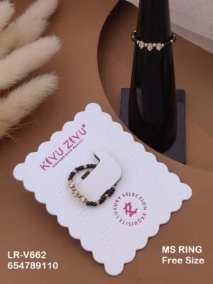 LR-V662 Anti-Tarnish Stainless Steel Black Beads Free Size Rings - Kiyu ziyu By Anjni Creation