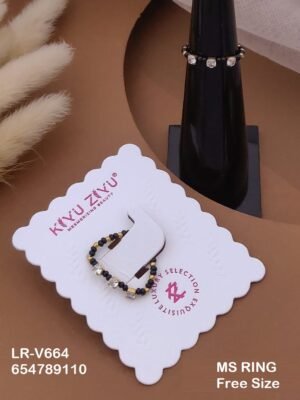 LR-V664 Anti-Tarnish Stainless Steel Black Beads Free Size Rings - Kiyu ziyu By Anjni Creation