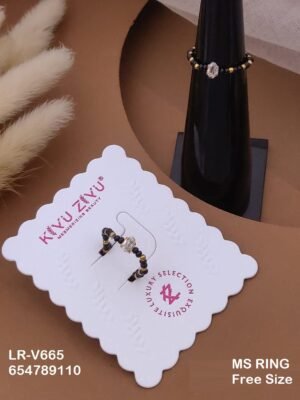 LR-V665 Anti-Tarnish Stainless Steel Black Beads Free Size Rings - Kiyu ziyu By Anjni Creation