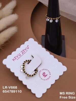 LR-V668 Anti-Tarnish Stainless Steel Black Beads Free Size Rings - Kiyu ziyu By Anjni Creation