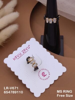 LR-V671 Anti-Tarnish Stainless Steel Black Beads Free Size Rings - Kiyu ziyu By Anjni Creation
