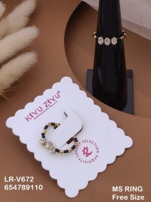 LR-V672 Anti-Tarnish Stainless Steel Black Beads Free Size Rings - Kiyu ziyu By Anjni Creation