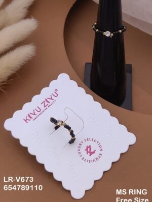 LR-V673 Anti-Tarnish Stainless Steel Black Beads Free Size Rings - Kiyu ziyu By Anjni Creation