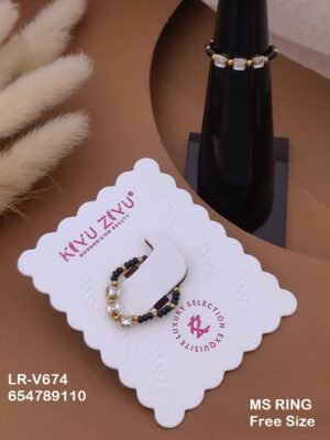 LR-V674 Anti-Tarnish Stainless Steel Black Beads Free Size Rings - Kiyu ziyu By Anjni Creation